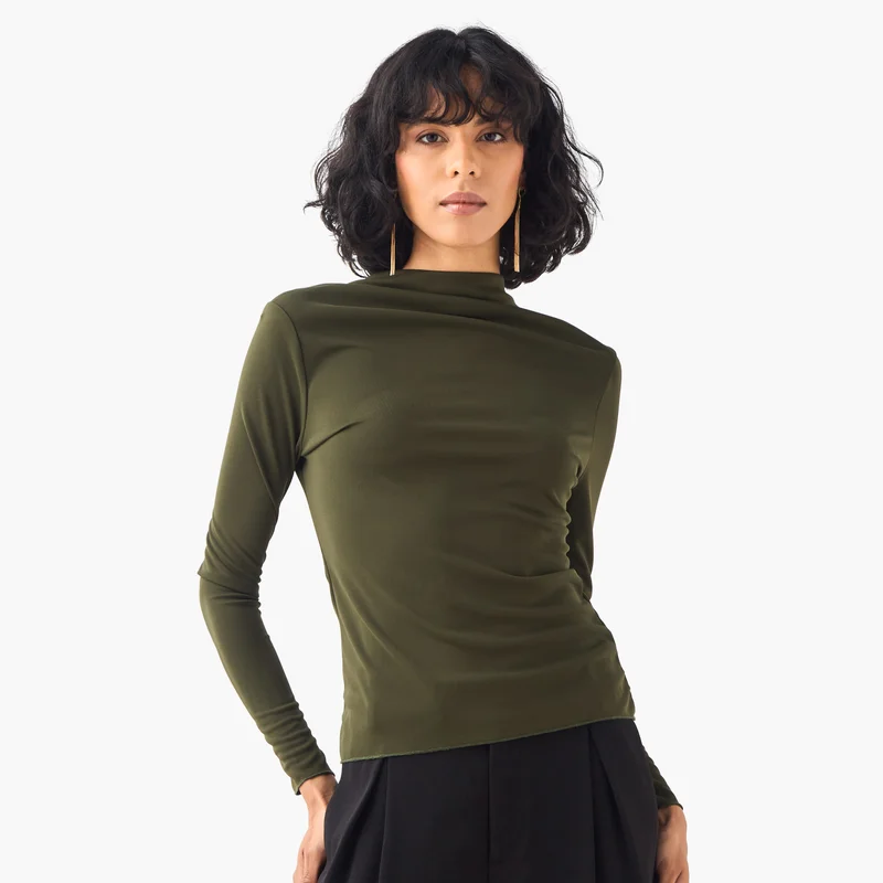 Iconic Iconic Cowl Back Top with Long Sleeves