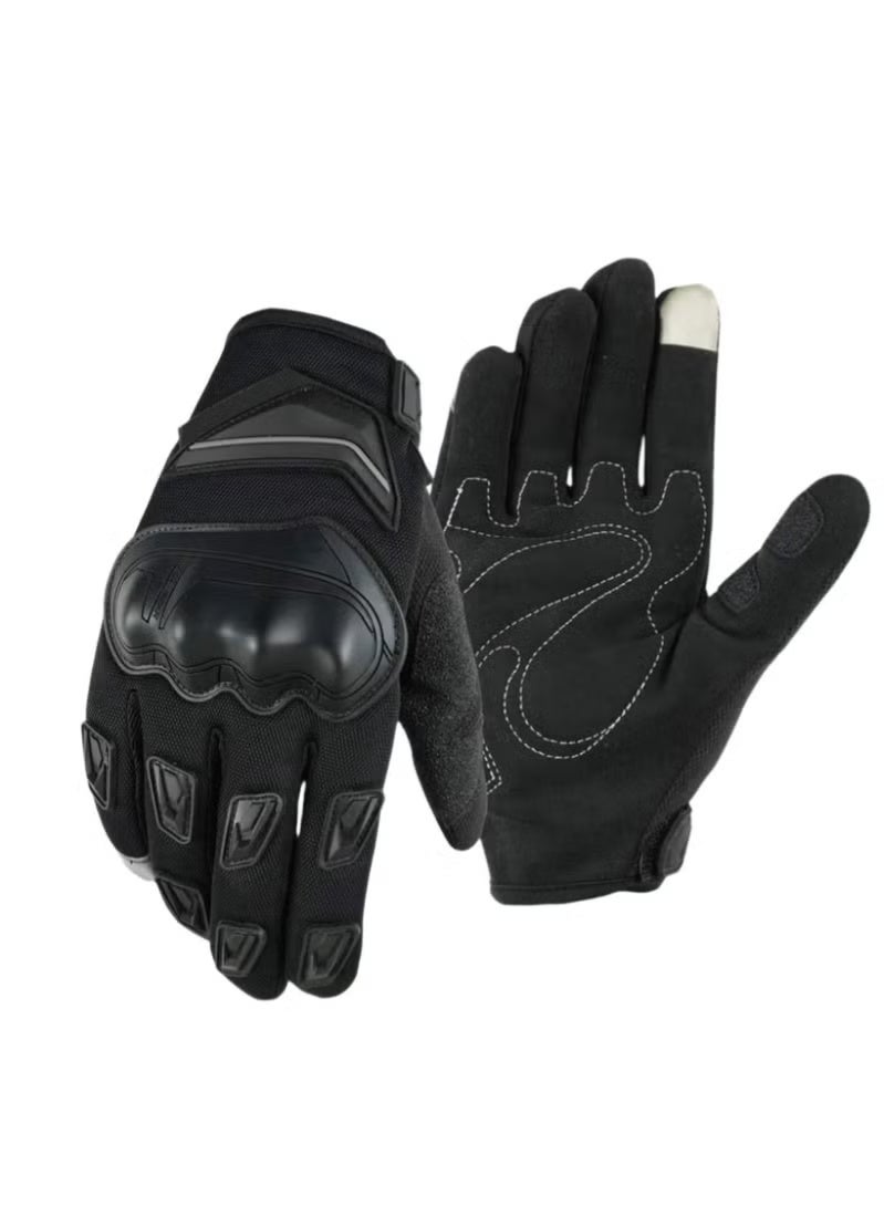 Tactical Combat Gloves with Hard Knuckle Protection, Touch Screen Compatible, Black Rubber Construction, Universal Size for Outdoor Activities and Motorcycle Riding - Image 1