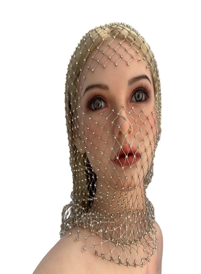 PURFUN Sparkly Rhinestones Fishnet Full Face Mask Women Crystal Mesh See-Through Headwear Headhood Halloween Costume Hairbands Turban Nightclub Rave Party Head Cover Wraps Headscarf Face Neck Cover - Image 4