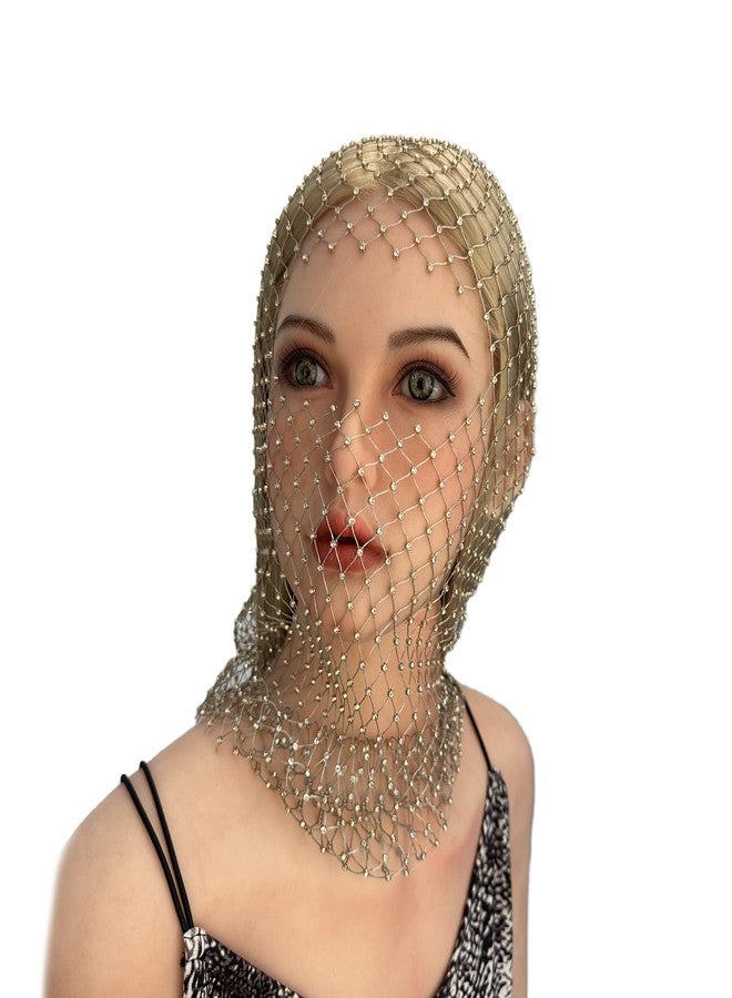 PURFUN Sparkly Rhinestones Fishnet Full Face Mask Women Crystal Mesh See-Through Headwear Headhood Halloween Costume Hairbands Turban Nightclub Rave Party Head Cover Wraps Headscarf Face Neck Cover - Image 2