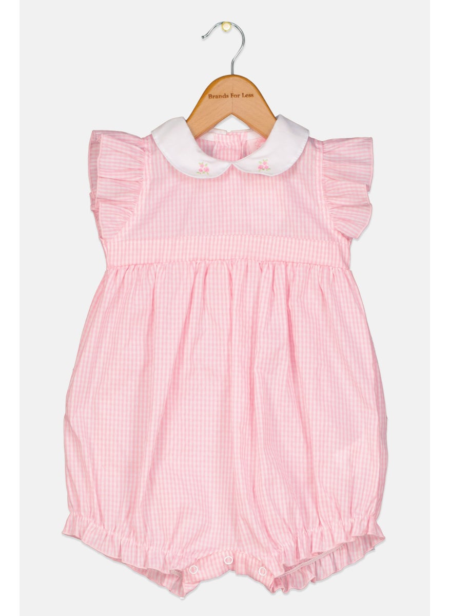 Rock-A-Bye Baby Boutique Toddlers Girl Ruffle Sleeves Checkered Body Romper, Pink  - Image 1