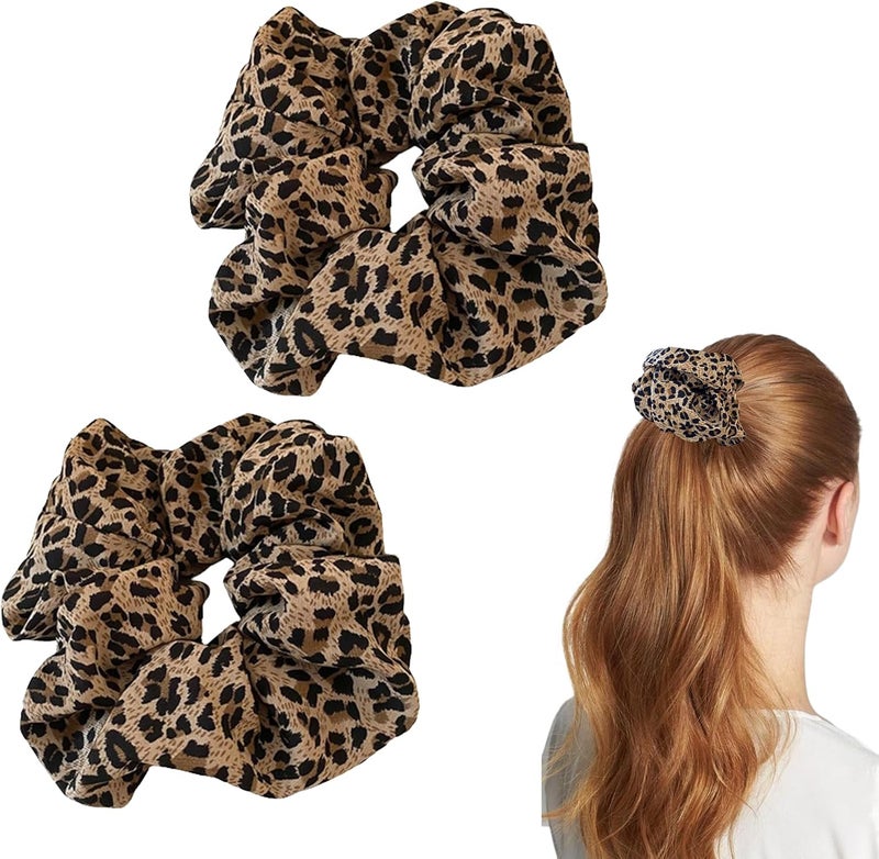 Large Scrunchies for Women Leopard Print Oversized Scrunchies Satin Elastic Giant Hair Accessories Bun or Ponytail Hair Holder Accessories for Women Girl