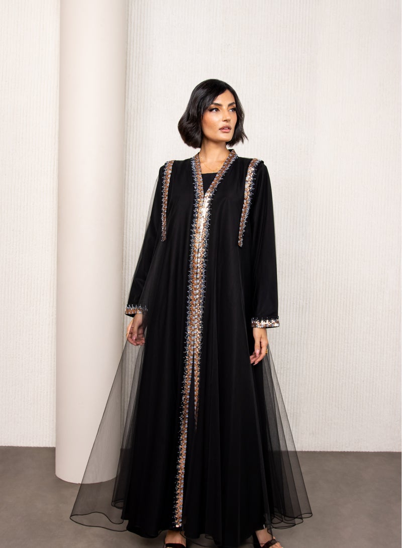 لوف صممنا لك بكل حب عباية من الطراز الفاخر تناسب أصحاب الذوق الرفيع من قماش تور لووفي الفاخر ذو الجودة العالية و اللون الاسود - Image 1