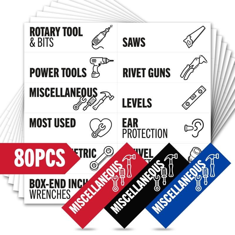 Itera Magnetic Tool Labels for Toolbox â€“ 80 Piece Heavy Duty Drawer & Tool Chest Labels (White), Large Magnetic Toolbox Labels for Steel Drawers, Toolbox Organization Magnets for Garage Storage - Image 1