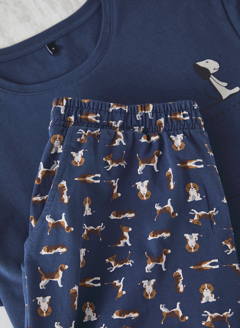 trendyol Indigo Regular Fit - Dog Pattern Knitted Pajamas Set Thmss21Pt0324 - Image 4