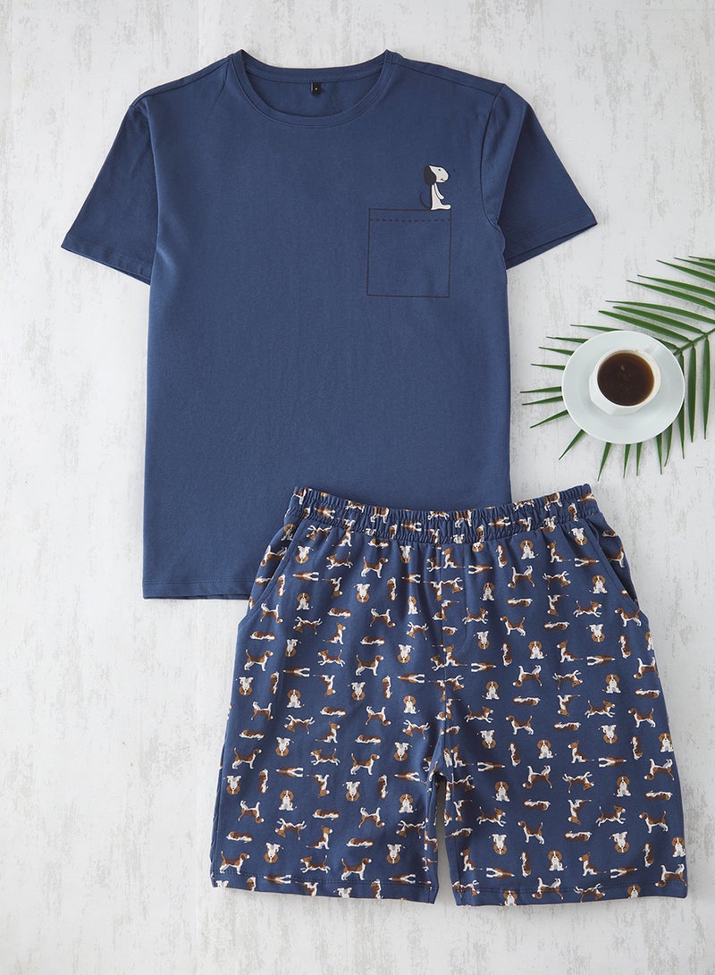 trendyol Indigo Regular Fit - Dog Pattern Knitted Pajamas Set Thmss21Pt0324 - Image 2