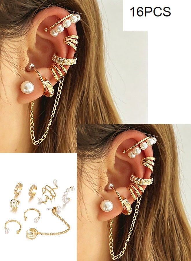 Happy D 16PCS Fake Earrings Without Piercing Set of 8 Different Designs Ear Clip Earrings - Image 1