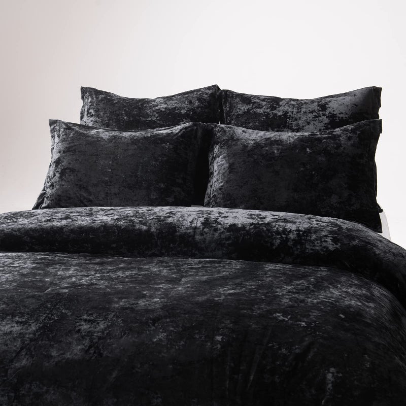 Fredsure Distressed Velvet Comforter Set, 5 Pieces Black King, Distressed Velvet Face and Brushed Microfiber Reverse - Image 2
