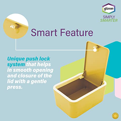 Gluman Push Button Mini Smart Storage Box With Unique Push Lock System for Homes & Offices|Fits Counter Top, Table Top & Shelf Corner | Sleek & Ergonomic Design (2.5 Litre Bin) (Yellow, Set of 2) - Image 2
