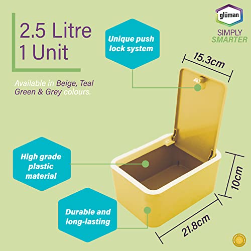 Gluman Push Button Mini Smart Storage Box With Unique Push Lock System for Homes & Offices|Fits Counter Top, Table Top & Shelf Corner | Sleek & Ergonomic Design (2.5 Litre Bin) (Yellow, Set of 2) - Image 3