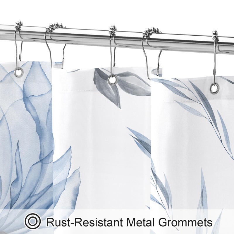 Litabel Blue and Grey Boho Watercolor Floral Shower Curtain, Ink Painting Style Blossom & Leaf Shower Curtains for Chic Elegant Bathroom, Artistic Fabric Cloth Flower Shower Curtain, 72x72 - Image 4