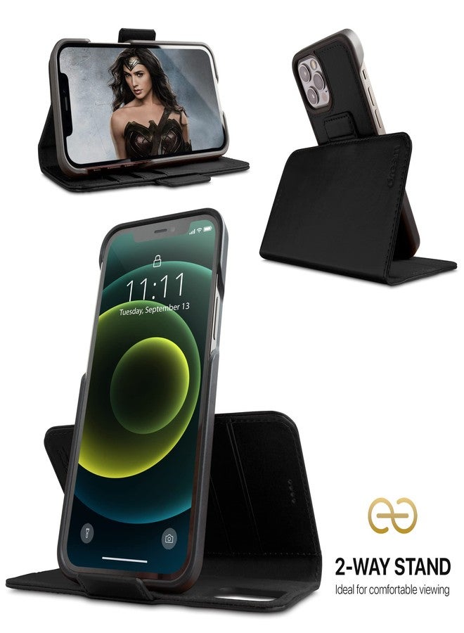 Dreem Fibonacci 2-in-1 Wallet Case for Apple iPhone 12 Pro Max - Luxury Vegan Leather, Magnetic Detachable Shockproof Phone Case, RFID Card Protection, 2-Way Flip Stand - Black - Image 3