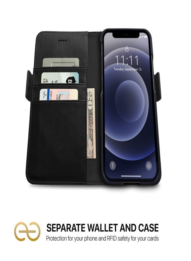 Dreem Fibonacci 2-in-1 Wallet Case for Apple iPhone 12 Pro Max - Luxury Vegan Leather, Magnetic Detachable Shockproof Phone Case, RFID Card Protection, 2-Way Flip Stand - Black - Image 2