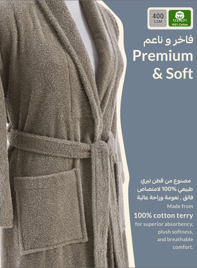 Donetella Unisex 100% Cotton Terry Bathrobe Large & Extra Large Size, 400 GSM, Luxurious & Absorbent, Ankle-Length with Shawl Collar & Pockets - Image 4