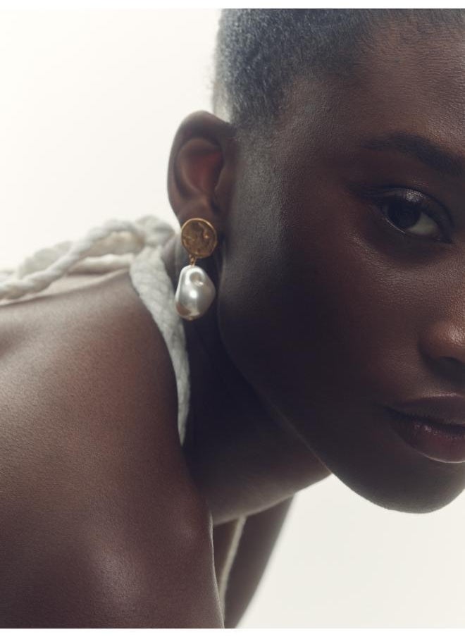 REISS Maya: Molten Pearl Drop Earrings  - Image 5
