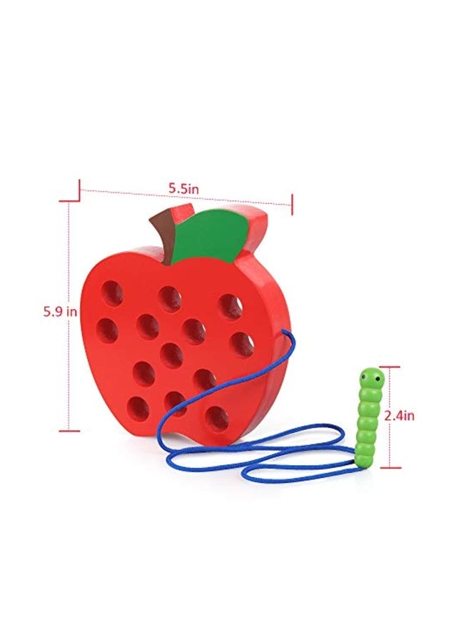 Wooden Lacing Apple Puzzle Threading Toy - Image 5
