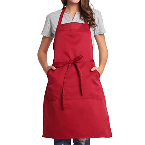 BIGHAS Adjustable Bib Apron with Pocket Extra Long Ties for Women Men, 18 Colors, Chef, Kitchen, Home, Restaurant, Cafe, Cooking, Baking (Wine Red) - Image 1