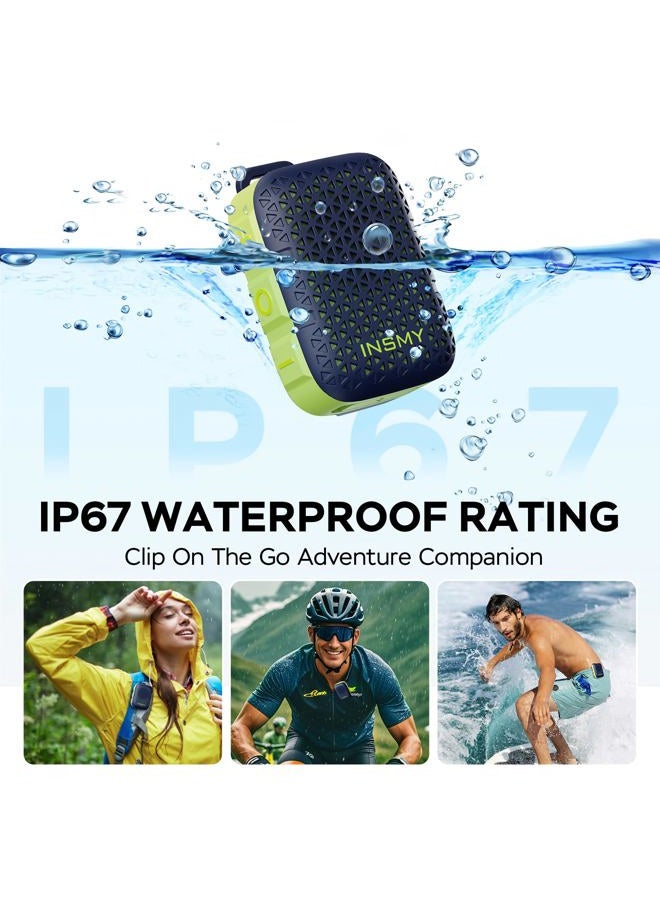 INSMY Wearable Bluetooth Speakers,IP67 Waterproof,Clip-On Portable Small Personal Speaker/Clean Sound/Stereo Pair/Wireless/ENC Built-in Mic/Lightweight for Golf Work Pool Gift(Non-Magnetic) (Blue) - Image 2