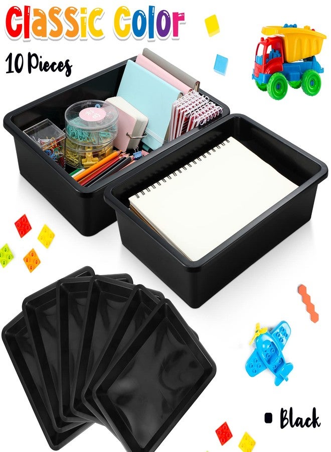 Qunclay 10 Pcs Flat Storage Tray Organizer Bin Letter Size Paper Trays for Classroom Art Activity Plastic Stackable File Paper Organizer for School Office Teacher Book Organization, Black - Image 4