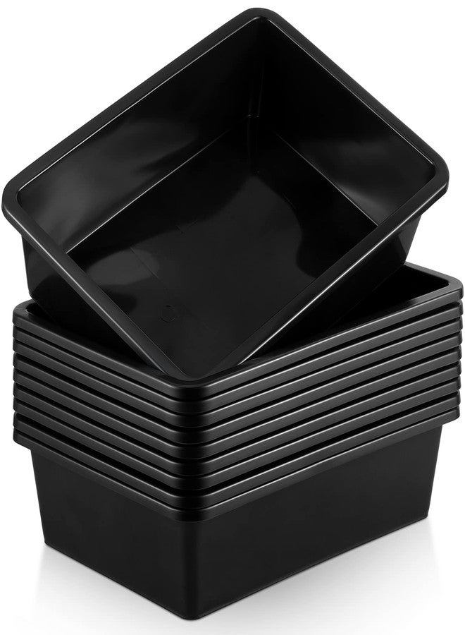 Qunclay 10 Pcs Flat Storage Tray Organizer Bin Letter Size Paper Trays for Classroom Art Activity Plastic Stackable File Paper Organizer for School Office Teacher Book Organization, Black - Image 1