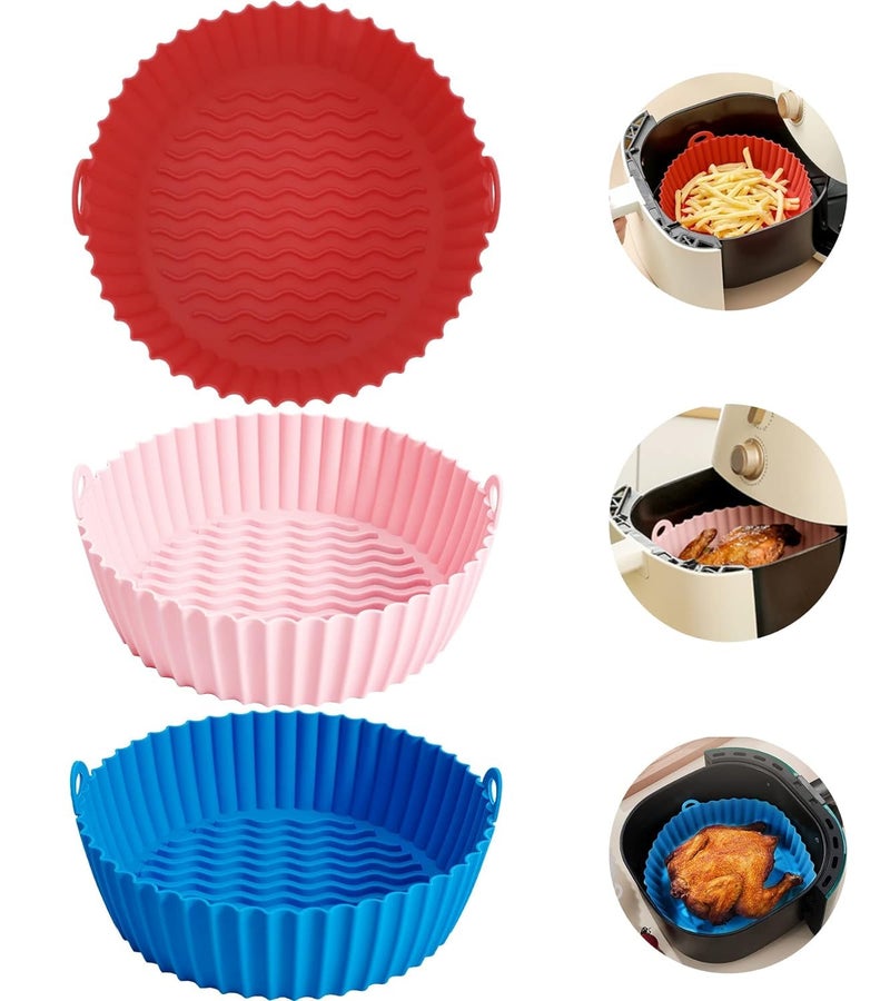 LIJIE Silicone Air Fryer Basket Liners Round Silicone Basket Baking Tray Red and Blue Pack of 2  - Image 4
