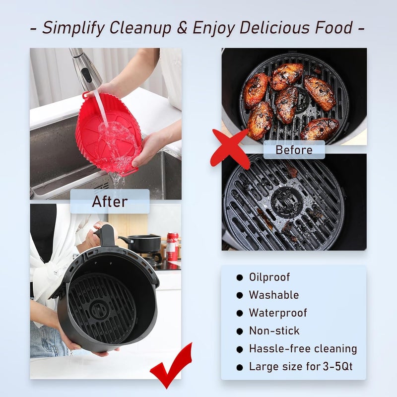 LIJIE Silicone Air Fryer Basket Liners Round Silicone Basket Baking Tray Red and Blue Pack of 2  - Image 2