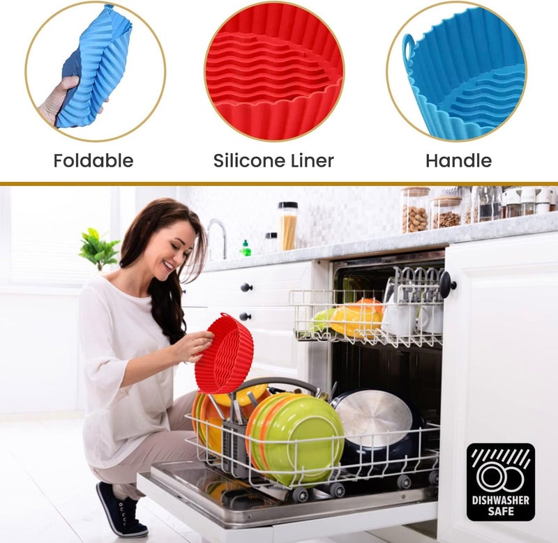 LIJIE Silicone Air Fryer Basket Liners Round Silicone Basket Baking Tray Red and Blue Pack of 2  - Image 5