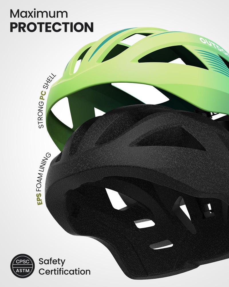 OutdoorMaster Helmets for Adults - Mountain & Road Bike Helmet with Rechargeable LED Light, Detachable Goggles and Sun Visor - Easy to Adjust, Breathable, Lightweight - Gradient Yellow Green, Medium - Image 2