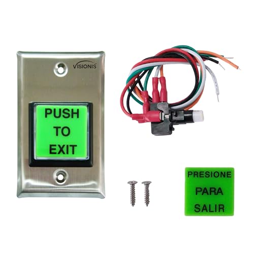 Visionis Push to Exit Button VIS-7000 Indoor Green Square Request to Exit Stainless Steel for Door Access Control with LED Light, NC, C and NO Outputs - Image 4