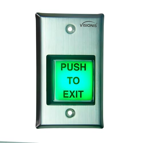 Visionis Push to Exit Button VIS-7000 Indoor Green Square Request to Exit Stainless Steel for Door Access Control with LED Light, NC, C and NO Outputs - Image 1