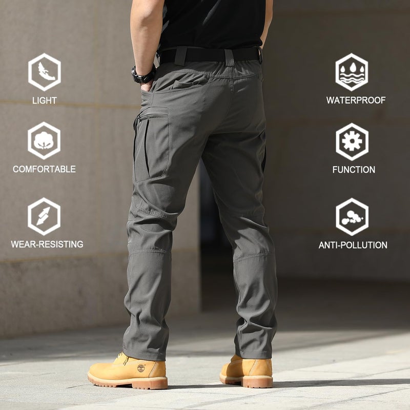 FLYFIREFLY Men's Tactical Cargo Pants Water Resistant Ripstop Outdoor Quick Dry Hiking Work Pants with Pockets(No Belt) Dark Grey - Image 3
