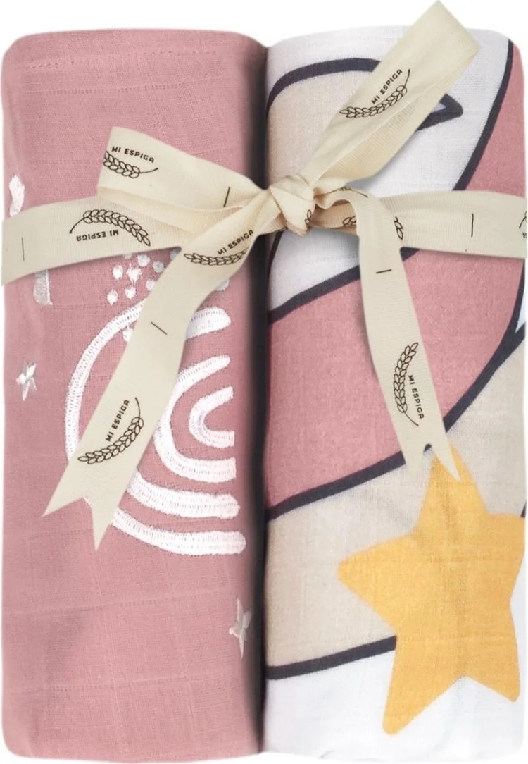Miespiga Unicorn Embroidered Muslin Coverlet Set of 2