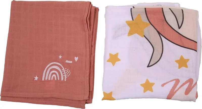 Miespiga Unicorn Embroidered Muslin Coverlet Set of 2