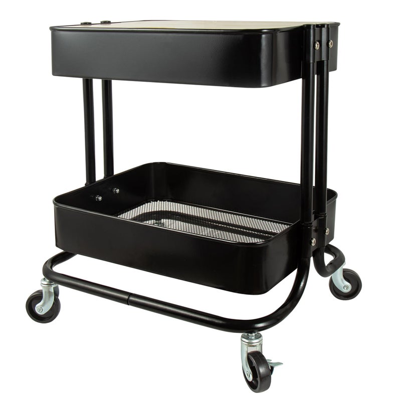 2 Tier Utility CartMetal Rolling Cart with Wheels and Cover for Office Home Kitchen Organization Black1 2 Tier