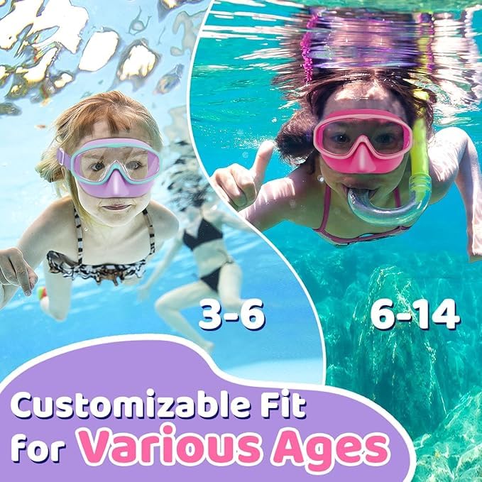 Vvinca Kids Goggles with Nose Cover Comfort Fabric Strap, Kids Swim Goggles Wide View Diving Mask Anti-Fog/UV No Leaking Swimming Goggles for 3-14 - Image 5