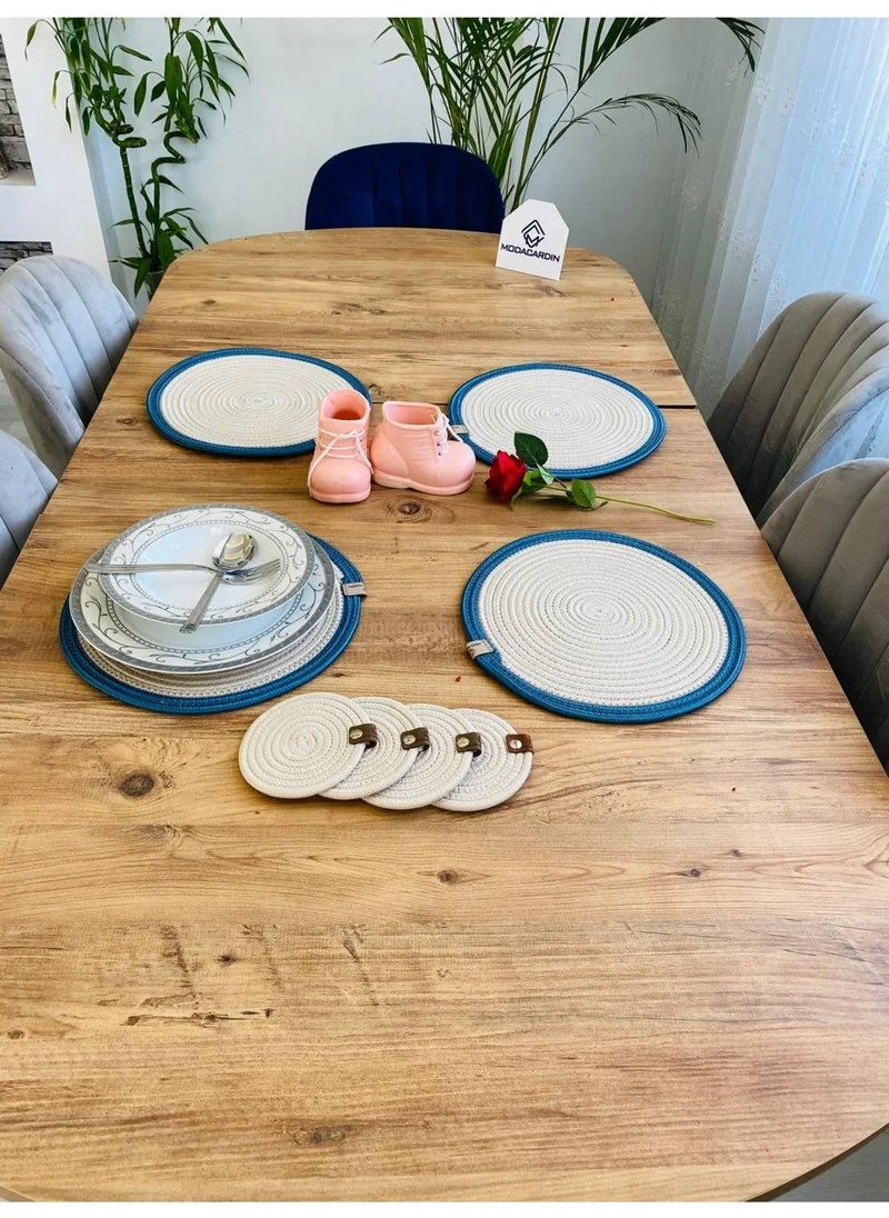 BDZ Deri BDZ Leather Wicker Jute Presentation Plate Mat American Service and Coasters 8 Pieces