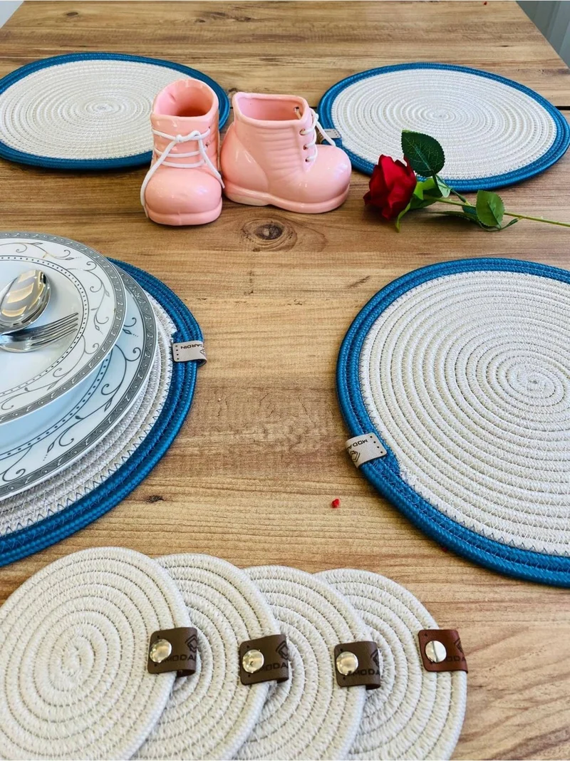 بدز ديري BDZ Leather Wicker Jute Presentation Plate Mat American Service and Coasters 8 Pieces