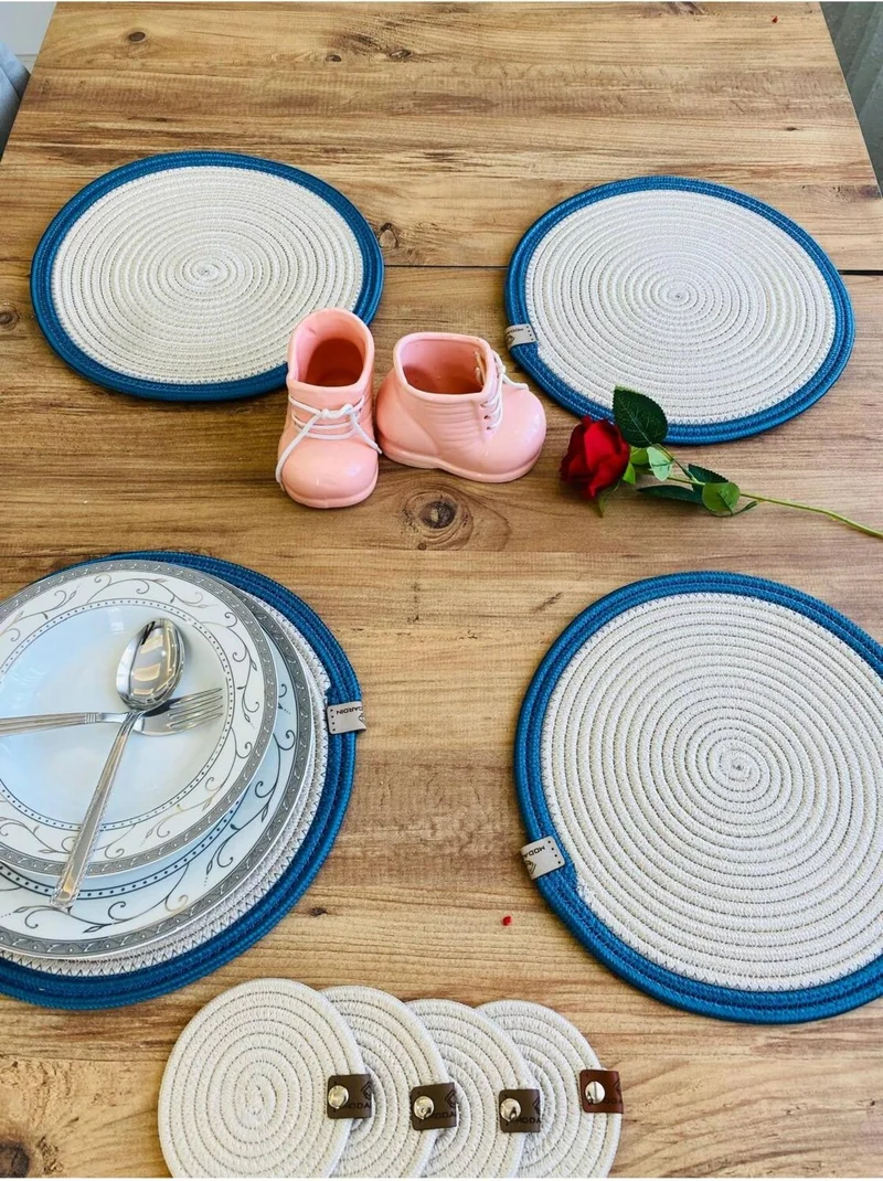 بدز ديري BDZ Leather Wicker Jute Presentation Plate Mat American Service and Coasters 8 Pieces