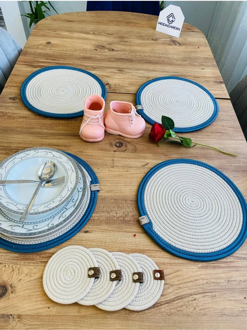 بدز ديري BDZ Leather Wicker Jute Presentation Plate Mat American Service and Coasters 8 Pieces