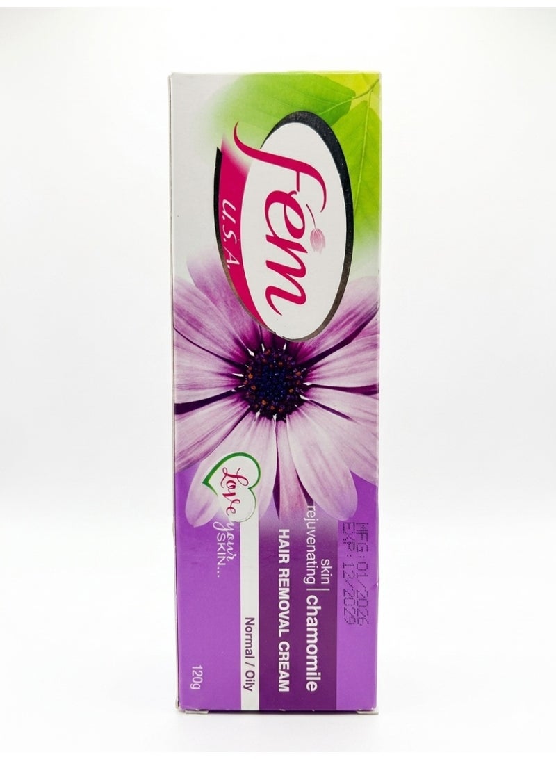 Fem Hair Removal Cream with Rejuvenating Chamomile for Normal to Oily Skin – 120g