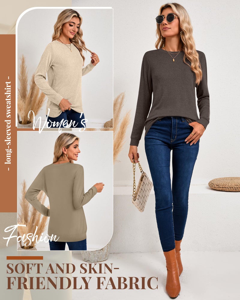 Riyiper 3 Pack Women's Long Sleeve Sweatshirts, Crew Neck Pullover Shirts Loose Casual Lightweight Fall Tops 2026 Trendy(Dark Brown, Coffee, Beige,XX-Large) - Image 4