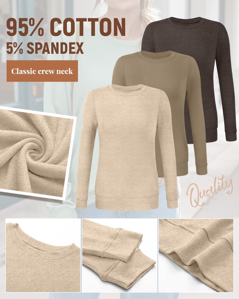 Riyiper 3 Pack Women's Long Sleeve Sweatshirts, Crew Neck Pullover Shirts Loose Casual Lightweight Fall Tops 2026 Trendy(Dark Brown, Coffee, Beige,XX-Large) - Image 5