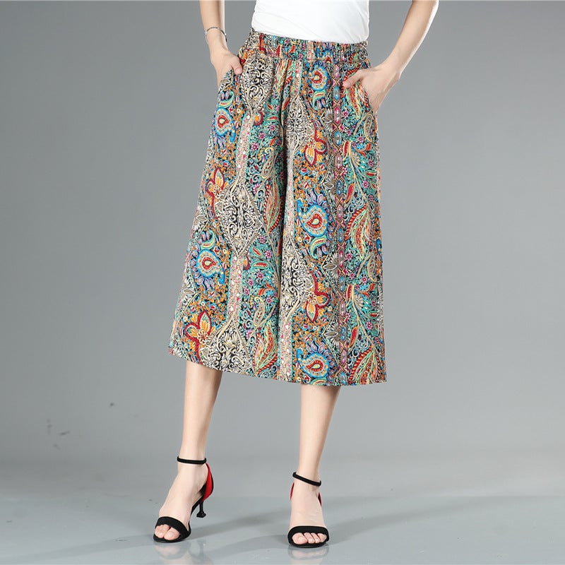 Summer Floral Cropped Pants for Women Phoenix tail flower