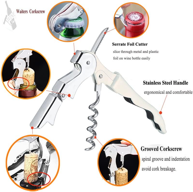 Kit-Home Professional Waiter Corkscrew Wine Openers Set, Heavy Duty Stainless Steel Hinges Wine Key for Restaurant Waiters, Sommelier, Bartenders - Image 2