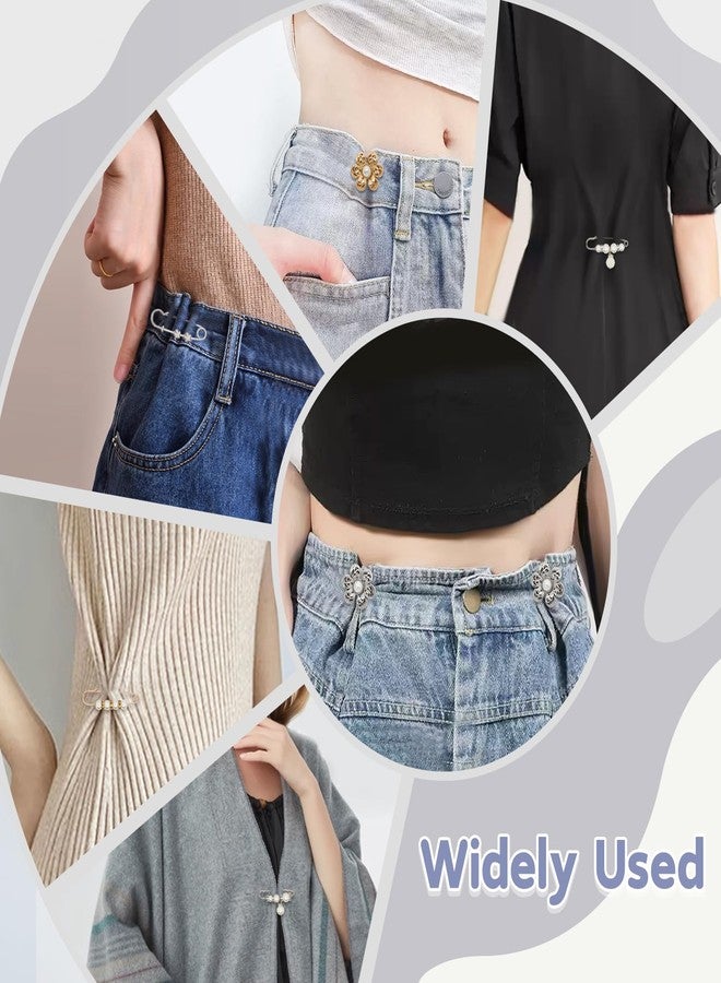ROPAKED 14 Set Pant Waist Tightener Flower Buttons Pins for Loose Jeans Waist Cincher Clip Reusable Metal Pearl Brooch for Clothing Dresses Skirts No Sew and No Tools Decoration Accessories - Image 5
