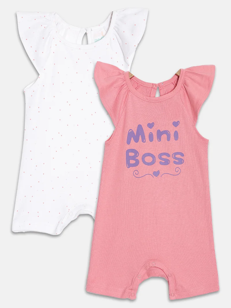 Broon Broon Infant Girls White and Pink Printed Organic Cotton Rompers Pack of 2