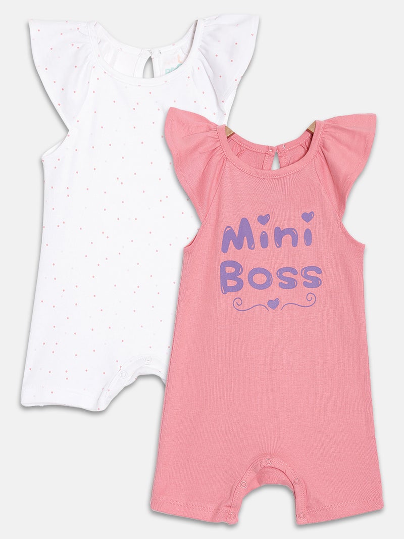 Broon Infant Girls White and Pink Printed Organic Cotton Rompers Pack of 2 - Image 1