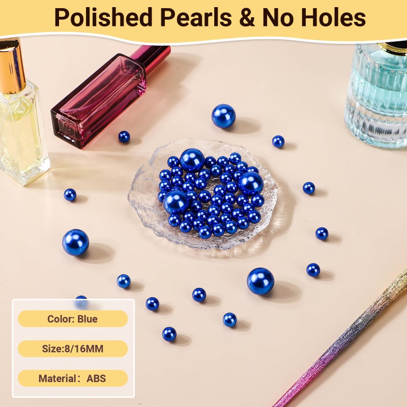 Suream 16mm/0.63in Pearl Beads for Makeup Holder, 160PCS No Hole Artificial Beads for Vase Filler, Jewelry Making, Table Scatter, Wedding Decoration, Floral Decor, DIY Craft Projects, Blue - Image 3