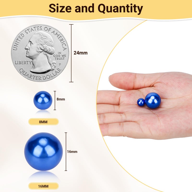 Suream 16mm/0.63in Pearl Beads for Makeup Holder, 160PCS No Hole Artificial Beads for Vase Filler, Jewelry Making, Table Scatter, Wedding Decoration, Floral Decor, DIY Craft Projects, Blue - Image 2