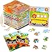 SANNIX 12 Pack Wooden Jigsaw Puzzles for Toddlers 3 4 5 Years Old Party Favors Transportation Jigsaw for Kids Educational Puzzles Travel Toy with 12 Organize Bags - Image 2
